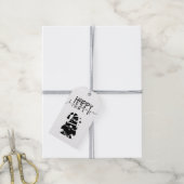 Happy Holidays Gnome Chic Grunge Black & White Cadeaulabel (Met Touw)