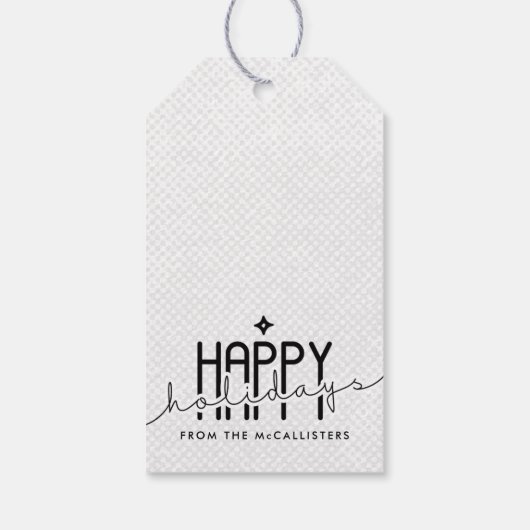 Happy Holidays Gnome Chic Grunge Black & White Cadeaulabel (Achterkant)