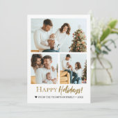 Happy Holidays Gold Script 3 photos Christmas Feestdagenkaart (Staand voorkant)