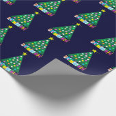 Happy Holidays Green Christmas Tree:  Dark Blue Cadeaupapier (Hoek)