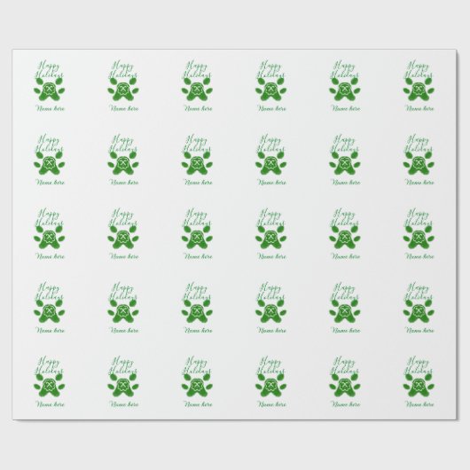 Happy holidays green dog pet paw candy cane animal cadeaupapier (Vlak)