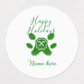 Happy holidays green dog pet paw candy cane animal labels (Design 1)