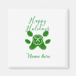 Happy holidays green dog pet paw candy cane animal magneet