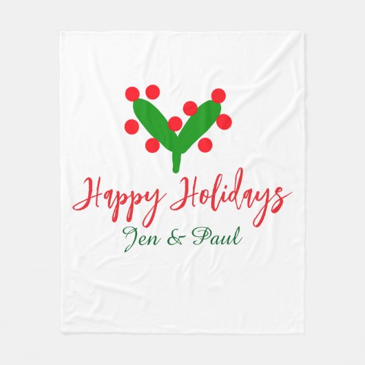 Happy holidays green red couple name green leaf fleece deken (Voorkant)