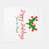 Happy holidays green red couple name green leaf fleece deken (Voorkant (Horizontaal))