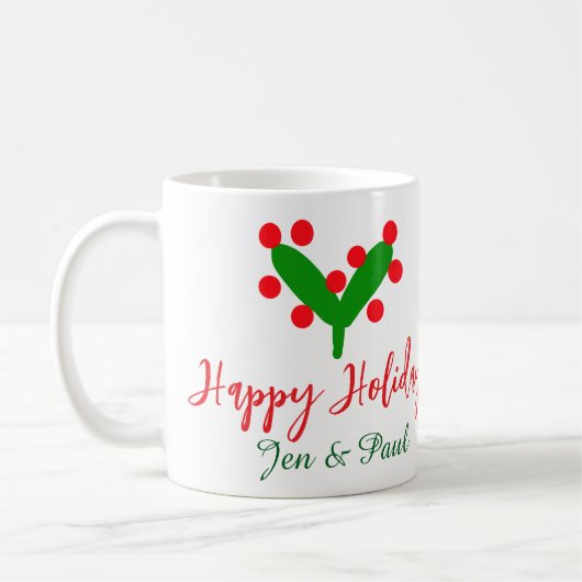 Happy holidays green red couple name green leaf koffiemok (Links)