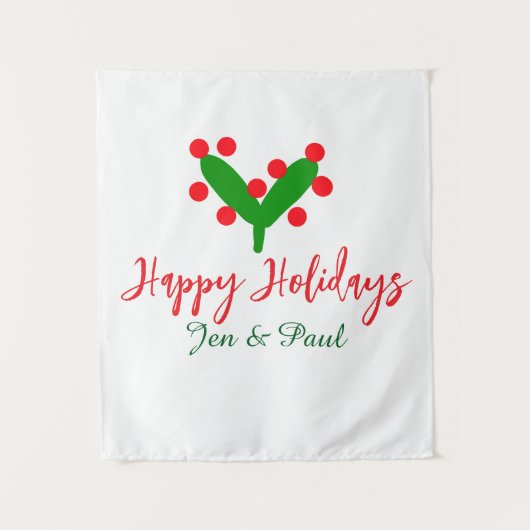Happy holidays green red couple name green leaf wandkleed (Voorkant)
