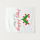 Happy holidays green red couple name green leaf wandkleed (Voorkant (horizontaal))