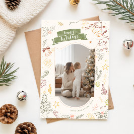 Happy Holidays Hand Drawn Family Christmas Photo Feestdagenkaart