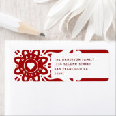 Happy Holidays Heart Snowflake Red White Etiket (Insitu)