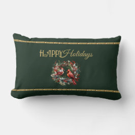 Happy Holidays Lumbar Pillow with Cardinal Wreath Kussen