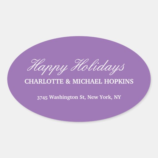 Happy Holidays Merry Christmas Pale Purple Family Ovale Sticker (Voorkant)