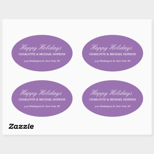 Happy Holidays Merry Christmas Pale Purple Family Ovale Sticker (Vel)