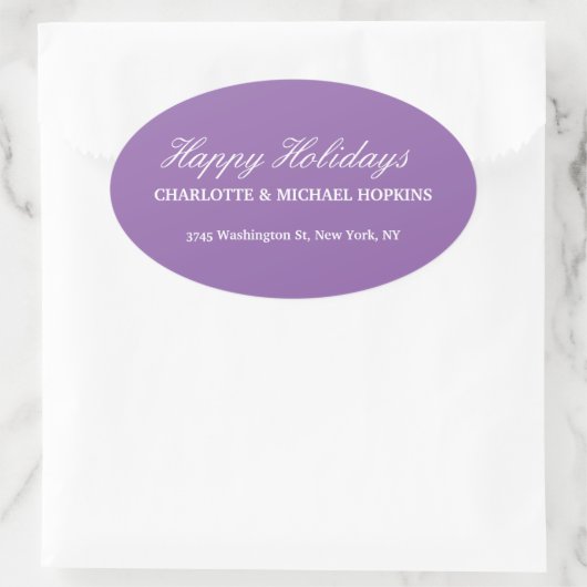 Happy Holidays Merry Christmas Pale Purple Family Ovale Sticker (Tas)