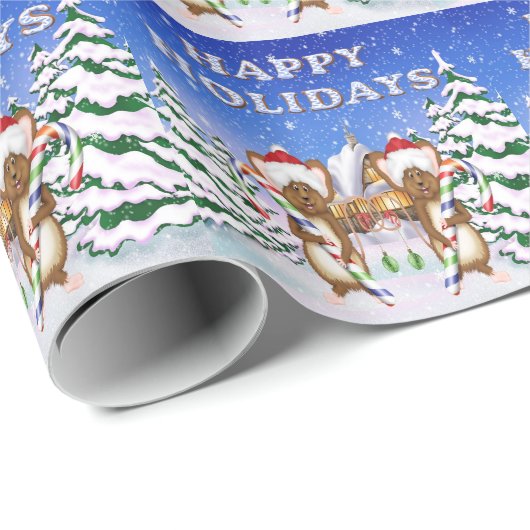 Happy Holiday's Mice Wrapping Paper Cadeaupapier (Rol Hoek)