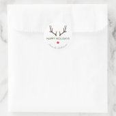 "Happy Holidays" Minimal Abstract Rudolph Reindeer Ronde Sticker (Tas)
