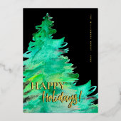 Happy Holidays Minimal Pine watercolor Business Folie Feestdagenkaart (Voorkant)
