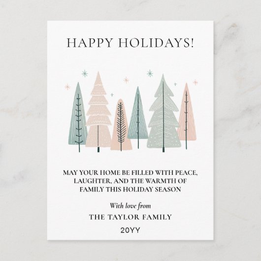 Happy Holidays Minimalist Boho Forest Trees Feestdagenkaart (Voorkant)