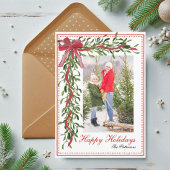 Happy Holidays Mistletoe Red Bow Family Photo Feestdagenkaart