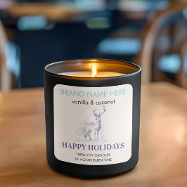 Happy Holidays Modern Deer Candle Label 