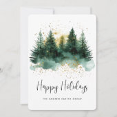 Happy Holidays Modern Green Gold Script Business Feestdagenkaart (Voorkant)
