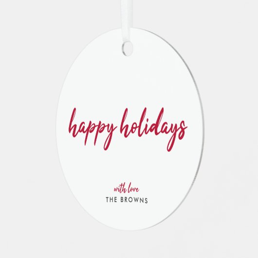 Happy Holidays | Modern Minimalist Red Xmas Script Metalen Ornament (Voorkant links)