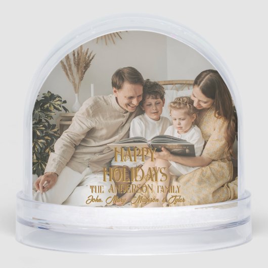 Happy Holidays Modern Script Personalized Photo Sneeuwbol (Voorkant)
