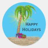 Happy Holidays Palm Tree in Sand Ronde Sticker (Voorkant)