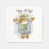 Happy Holidays Paper Napkins Cat Kitten Snow  Servet (Voorkant)