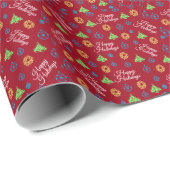 Happy Holidays Pattern Red Christmas Cadeaupapier (Rol Hoek)