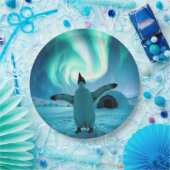 Happy Holidays Penguin Under Northern Lights Papieren Bordje (Feest)