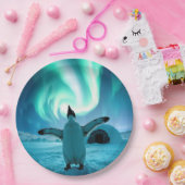 Happy Holidays Penguin Under Northern Lights Papieren Bordje (Feest)
