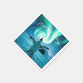 Happy Holidays Penguin Under Northern Lights Servet (Hoek)