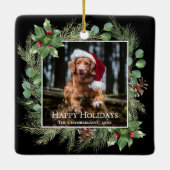 Happy Holidays Pet Photo Wreath  Keramisch Ornament (Achterkant)