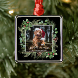 Happy Holidays Pet Photo Wreath  Metalen Ornament