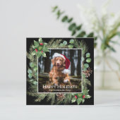 Happy Holidays Pet Photo Wreath Square Card (Staand voorkant)
