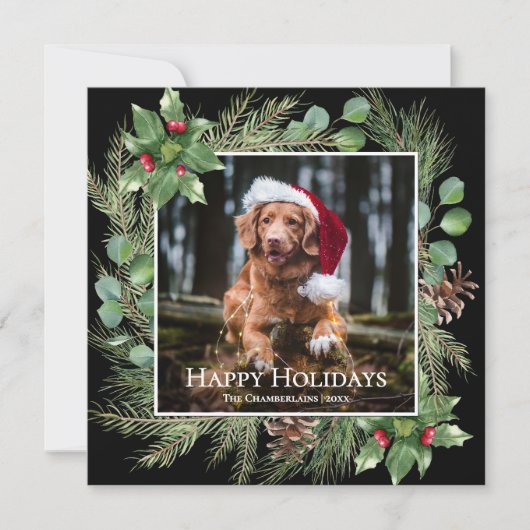Happy Holidays Pet Photo Wreath Square Card (Voorkant)
