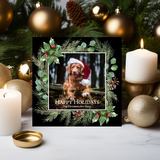 Happy Holidays Pet Photo Wreath Square Card