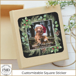 Happy Holidays Pet Photo Wreath  Vierkante Sticker