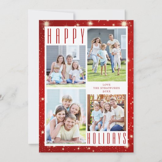 HAPPY HOLIDAYS Photo Collage Red Lights Feestdagenkaart (Voorkant)