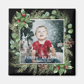 Happy Holidays Photo Greenery Square Magneet (Voorkant)