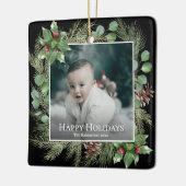 Happy Holidays Photo Wreath Botanical Christmas Keramisch Ornament (Links)