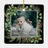 Happy Holidays Photo Wreath Botanical Christmas Keramisch Ornament (Achterkant)