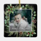 Happy Holidays Photo Wreath Botanical Christmas Keramisch Ornament (Voorkant)