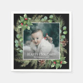 Happy Holidays Photo Wreath Botanical Christmas Servet (Voorkant)