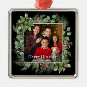 Happy Holidays Photo Wreath Botanical Metalen Ornament (Voorkant)