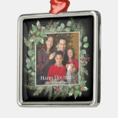 Happy Holidays Photo Wreath Botanical Metalen Ornament (Links)