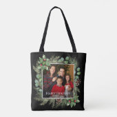 Happy Holidays Photo Wreath Botanical Tote Bag (Achterkant)