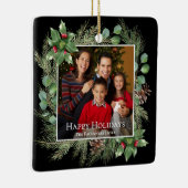 Happy Holidays Photo Wreath Greenery  Keramisch Ornament (Rechts)