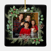 Happy Holidays Photo Wreath Greenery  Keramisch Ornament (Achterkant)